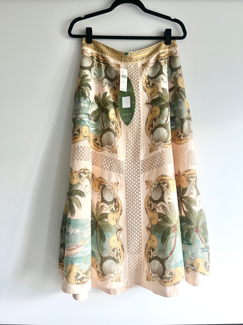 FARM Rio Sand Royal Sea Crochet Midi Skirt Size Medium NWT - Picture 4 of 15